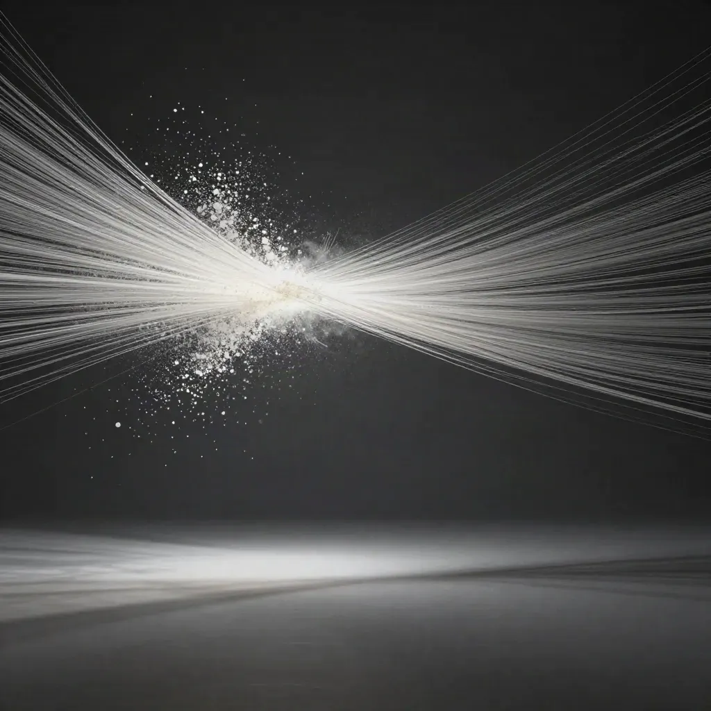 Silver filaments converge into a soft white bloom in dark graphite haze.